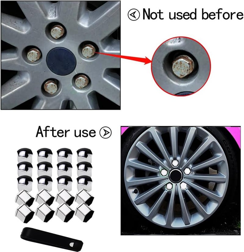 Nihfien 20 Pcs Wheel Lug Nut Covers Bolt Caps,17mm Silver Universal Anti-Rust Car Tire Nut Caps Bolt Cover,Hexagonal Plastic Tire Bolt with Removal Tool (Silver) - Image 5